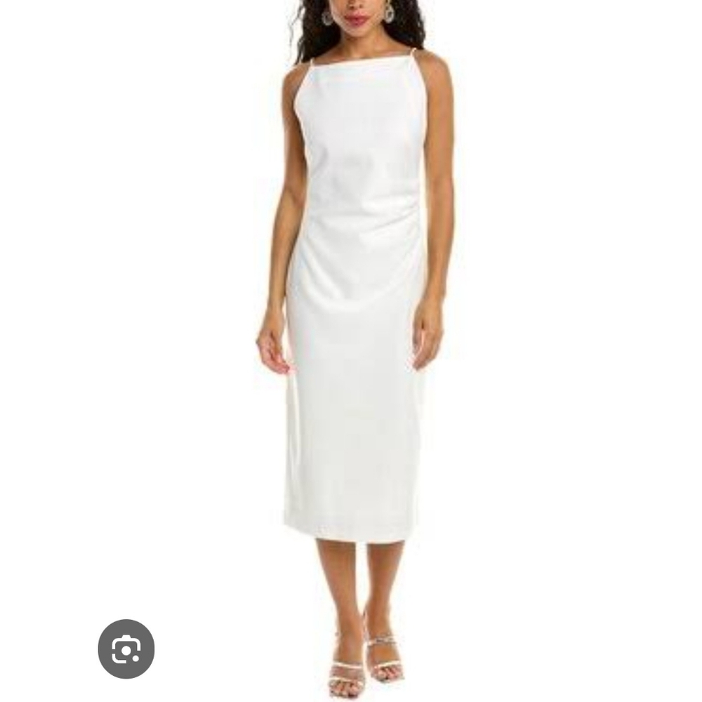 NWT o.p.t Rue Elegant White Spaghetti Strap Minimalist Midi Dress Slit Size M